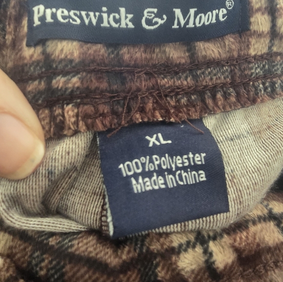 PRESWICK & MOORE Men's Silky Fleece Sleep Pants NWT Sz XL Beige plaid - Picture 5 of 6